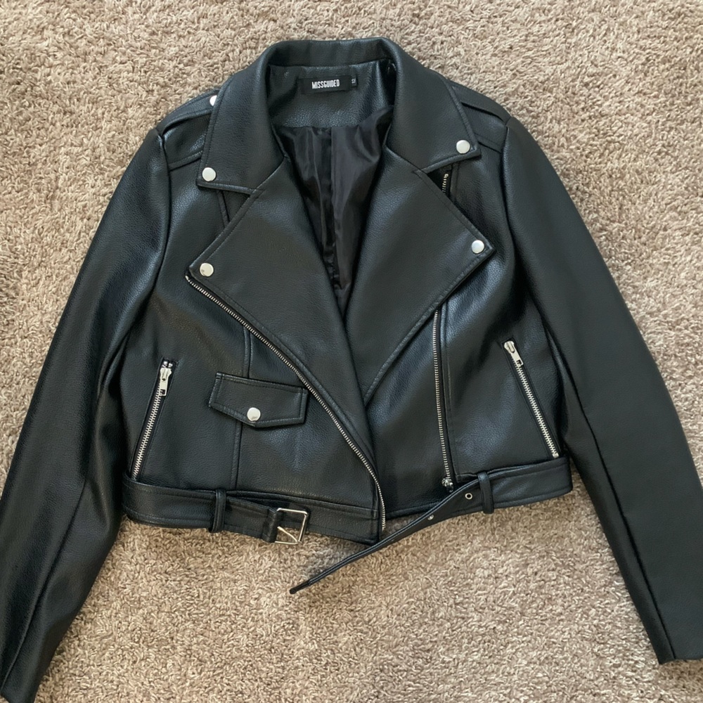Cropped faux leather jacket from Misguided